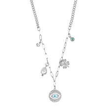Load image into Gallery viewer, Silver Paperclip Chain Necklace with Evil Eye Medallion
