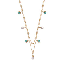 Load image into Gallery viewer, Gold Multi-Strand Evil Eye &amp; Pearl Necklace