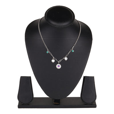 Silver Paperclip Chain Necklace with Eye Medallion