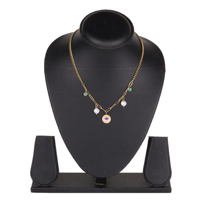 Gold Paperclip Chain Necklace with Eye Medallion