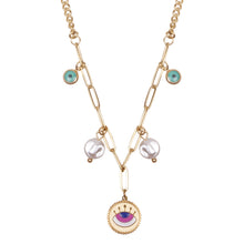 Load image into Gallery viewer, Gold Paperclip Chain Necklace with Eye Medallion