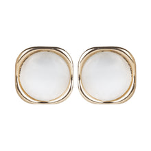 Load image into Gallery viewer, Gold Organic Frame White Cat-Eye Stud Earrings