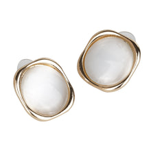 Load image into Gallery viewer, Gold Organic Frame White Cat-Eye Stud Earrings