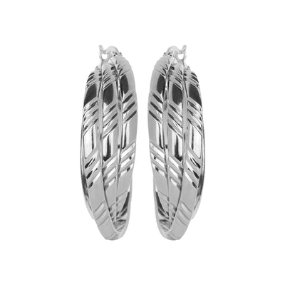 Women’s Textured Silver Crossover Hoop Earrings | Triple Band Silver Hoops with Latch-Back Clasp