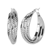 Load image into Gallery viewer, Silver Textured Triple Band Hoop Earrings