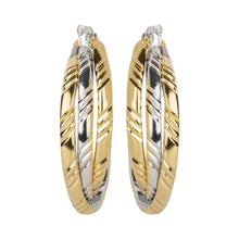Load image into Gallery viewer, Two-Tone Gold Silver Textured Triple Hoop Earrings