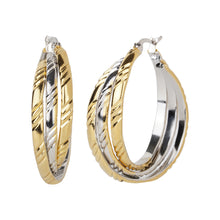 Load image into Gallery viewer, Two-Tone Gold Silver Textured Triple Hoop Earrings