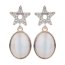 Load image into Gallery viewer, Rose Gold Star &amp; White Cat-Eye Oval Drop Earrings