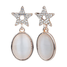 Load image into Gallery viewer, Rose Gold Star &amp; White Cat-Eye Oval Drop Earrings
