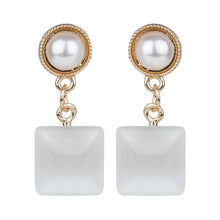 Load image into Gallery viewer, Pearl &amp; Cat's Eye Square Drop Earrings