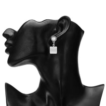 Load image into Gallery viewer, Silver Pearl &amp; White Cat-Eye Square Drop Earrings