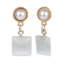 Load image into Gallery viewer, Pearl &amp; Cat's Eye Square Drop Earrings