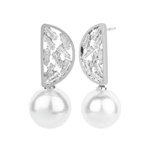 Load image into Gallery viewer, TRIBAL ZONE SLIVER  HALF MOON PEARL DROP EARRING