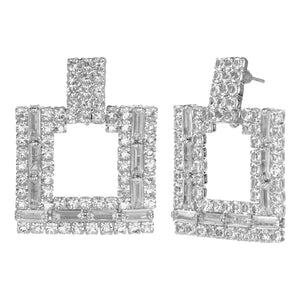 TRIBAL ZONE CLASSY SILVER SQUARE CZ STONE STONE DROP EARRING