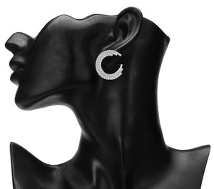 TRIBAL ZONE LAVISH SLIVER  STONE C SHAPE STUD EARRING