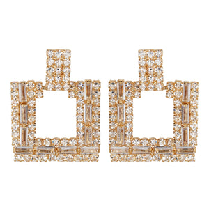 TRIBAL ZONE CLASSY GOLDEN SQUARE CZ STONE STONE DROP EARRING