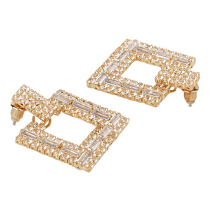 TRIBAL ZONE CLASSY GOLDEN SQUARE CZ STONE STONE DROP EARRING