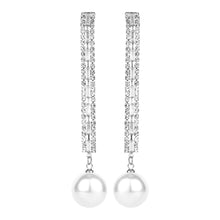Load image into Gallery viewer, TRIBAL ZONE CZ STONE GLOSSY PARTY WEAR SLIVER  PEARL DROP EARRING