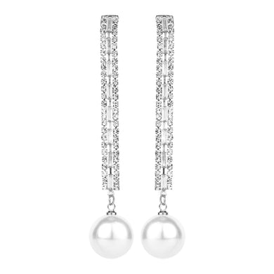 TRIBAL ZONE CZ STONE GLOSSY PARTY WEAR SLIVER  PEARL DROP EARRING