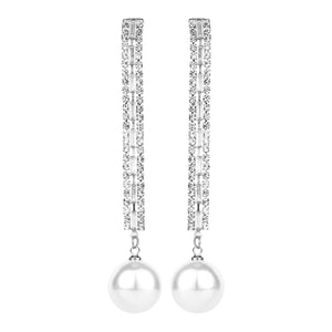 TRIBAL ZONE CZ STONE GLOSSY PARTY WEAR SLIVER  PEARL DROP EARRING