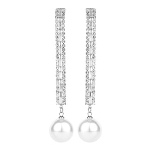 TRIBAL ZONE CZ STONE GLOSSY PARTY WEAR SLIVER  PEARL DROP EARRING