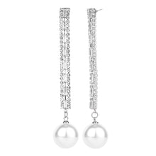 Load image into Gallery viewer, TRIBAL ZONE CZ STONE GLOSSY PARTY WEAR SLIVER  PEARL DROP EARRING