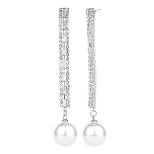 TRIBAL ZONE CZ STONE GLOSSY PARTY WEAR SLIVER  PEARL DROP EARRING