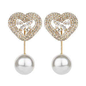 TRIBAL ZONE LOVELY GOLDEN HEART WITH PEARL DROP EARRING