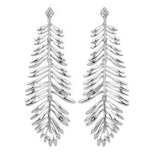 TRIBAL ZONE TONY SILVER  LEAF DROP EARRING