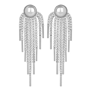 TRIBAL ZONE SILVER  PEARL WITH DAIMOND DROP EARRING (PARTY WEAR )