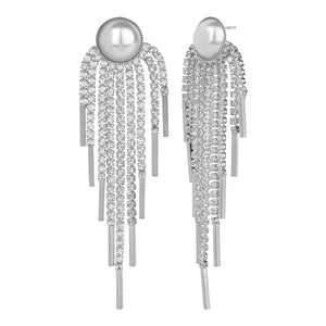 TRIBAL ZONE SILVER  PEARL WITH DAIMOND DROP EARRING (PARTY WEAR )