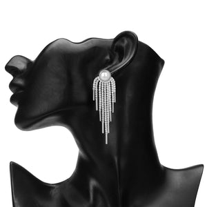 TRIBAL ZONE SILVER  PEARL WITH DAIMOND DROP EARRING (PARTY WEAR )