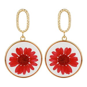 TRIBAL ZONE AMAZING  RED FLOWER ENAMALE GOLDEN DROP EARRING