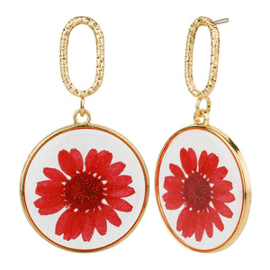 TRIBAL ZONE AMAZING  RED FLOWER ENAMALE GOLDEN DROP EARRING