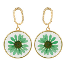 Load image into Gallery viewer, TRIBAL ZONE AMAZING  GREEN  FLOWER ENAMALE GOLDEN DROP EARRING