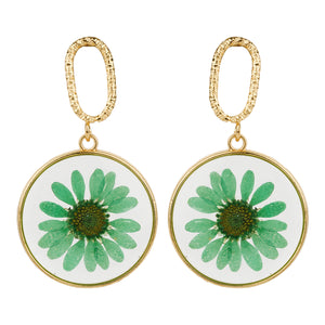 TRIBAL ZONE AMAZING  GREEN  FLOWER ENAMALE GOLDEN DROP EARRING