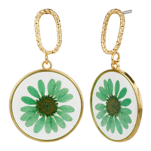 TRIBAL ZONE AMAZING  GREEN  FLOWER ENAMALE GOLDEN DROP EARRING