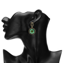 Load image into Gallery viewer, TRIBAL ZONE AMAZING  GREEN  FLOWER ENAMALE GOLDEN DROP EARRING