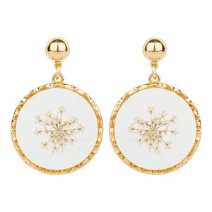 TRIBAL ZONE AMAZING SPRING  WHITE FLOWER ENAMEL GOLDEN DROP EARRING