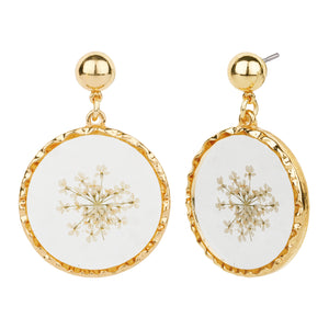 TRIBAL ZONE AMAZING SPRING  WHITE FLOWER ENAMEL GOLDEN DROP EARRING
