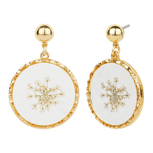 TRIBAL ZONE AMAZING SPRING  WHITE FLOWER ENAMEL GOLDEN DROP EARRING