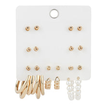Load image into Gallery viewer, TRIBAL ZONE Golden 7 Pair Earrings Set for the Week With Pearl and Metal Hoops