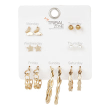 Load image into Gallery viewer, TRIBAL ZONE  7 SET GOLDEN HOOP AND STUD EARRING