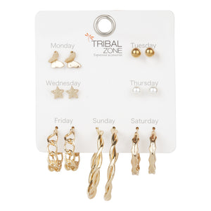 TRIBAL ZONE  7 SET GOLDEN HOOP AND STUD EARRING