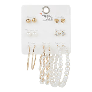 TRIBAL ZONE  GOLDEN 7 SET HOOP & STUD EARRINGS