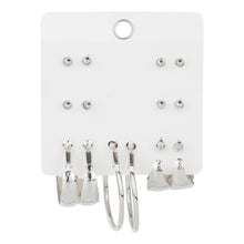 Load image into Gallery viewer, TRIBAL ZONE  7 SET SILVER  HOOP AND STUD EARRING