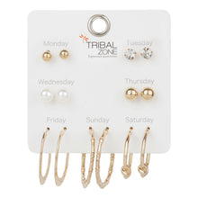 Load image into Gallery viewer, TRIBAL ZONE 7 Pairs Earring Set Gold Plated  with Hoops and Studs