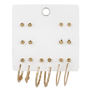 TRIBAL ZONE 7 Pairs Earring Set Gold Plated  with Hoops and Studs