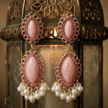 Load image into Gallery viewer, Title: Pink Marquise Pearl Chandelier Earrings