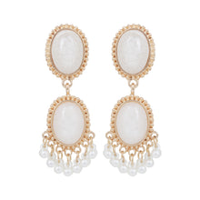 Load image into Gallery viewer, Gold Cream Crackle Stone and Pearl Fringe Drop Earrings